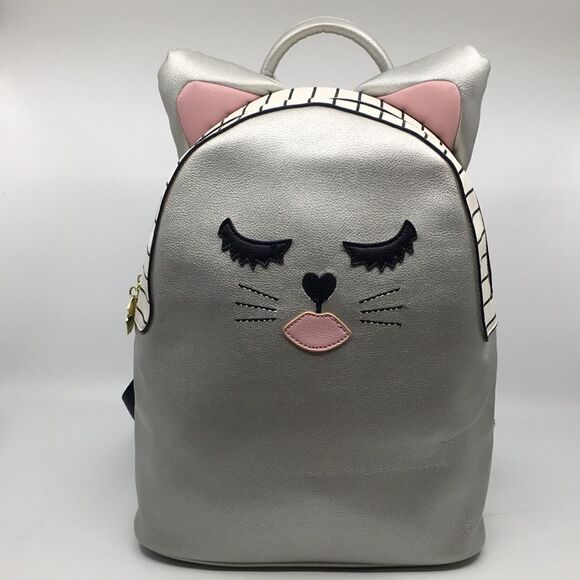 Luv Betsey By Betsey Johnson Silver and Pink Kitty Cat Face Backpack - Picture 1 of 17